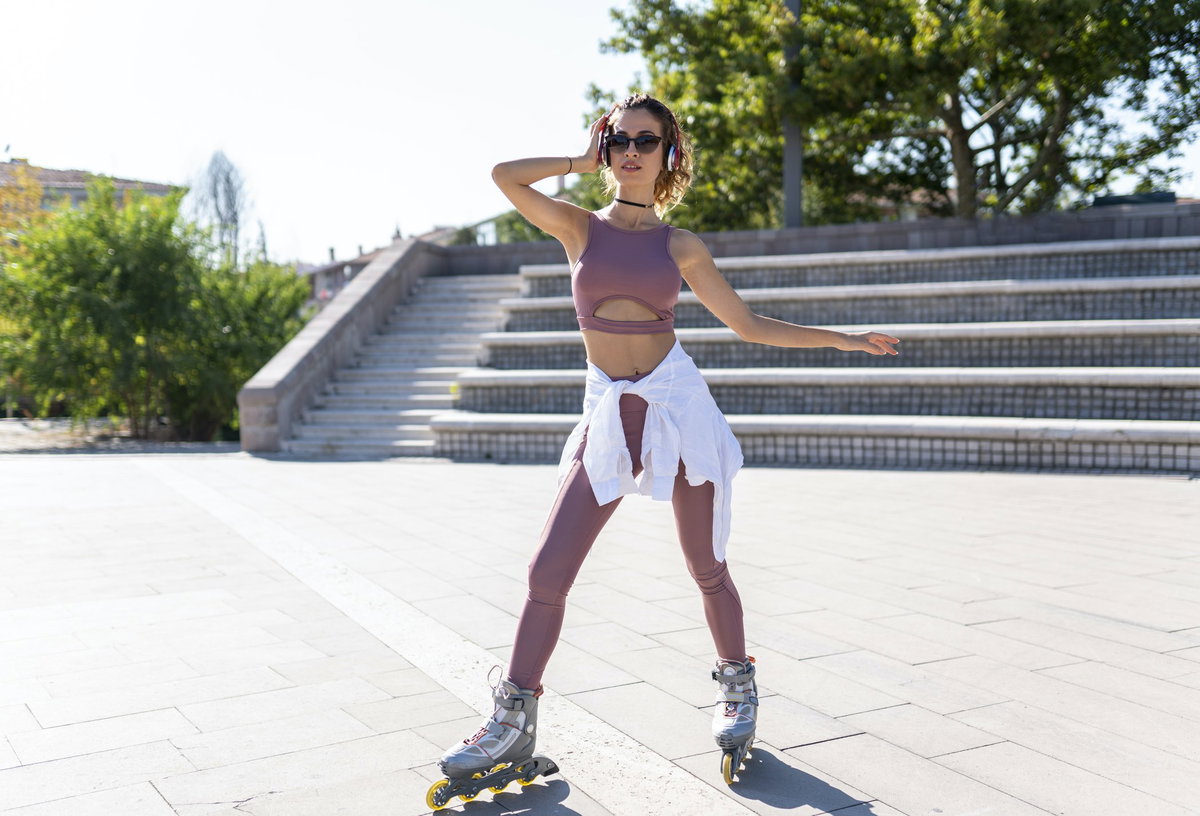 Frau fährt Inlinskates