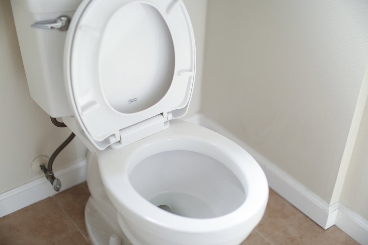 Eine Toilette mit hochgeklappter Klobrille