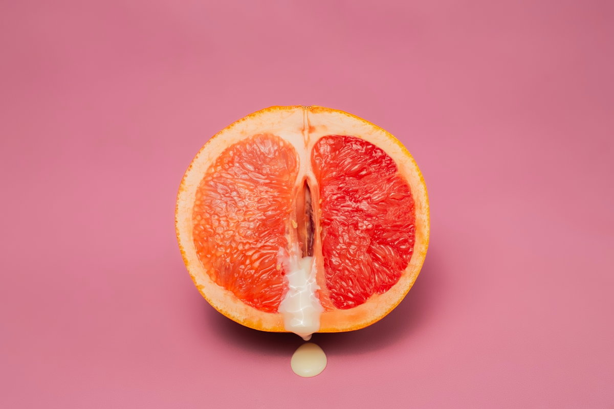 Grapefruit mit weißer Flüssigkeit