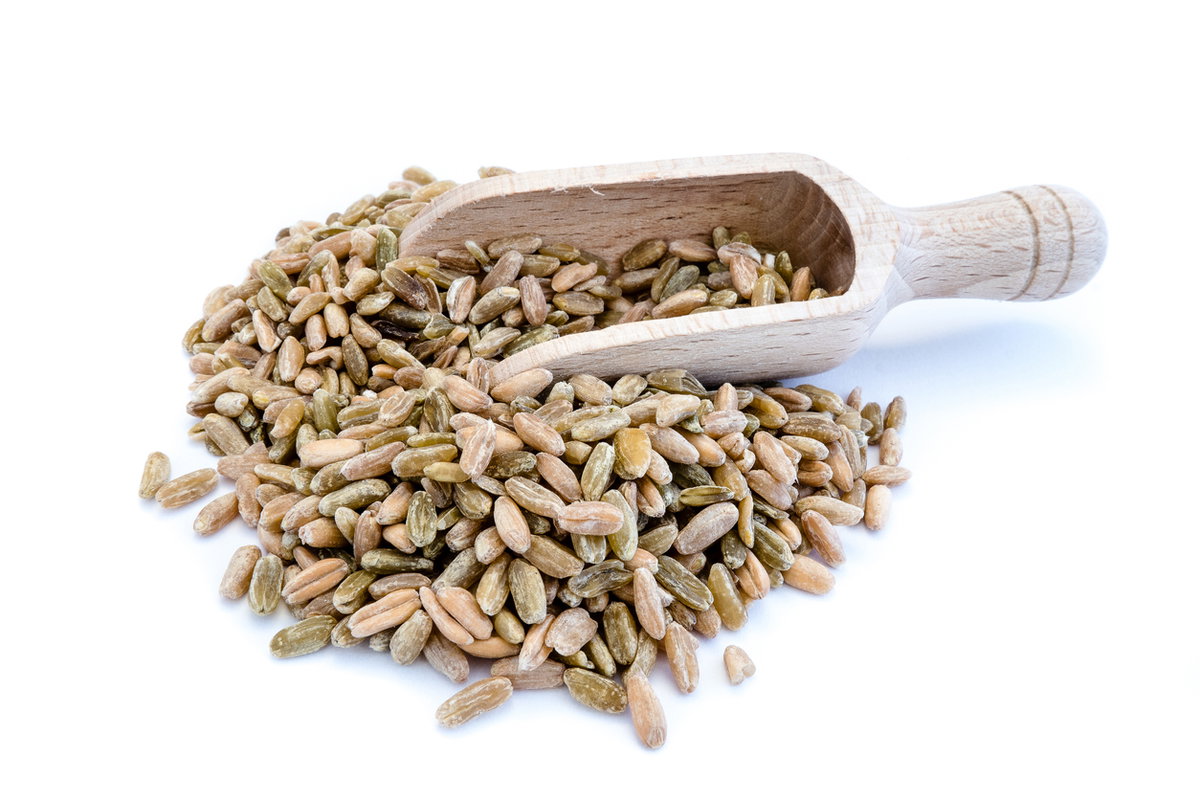 Grünkernkörner mit Holzaufnehmer