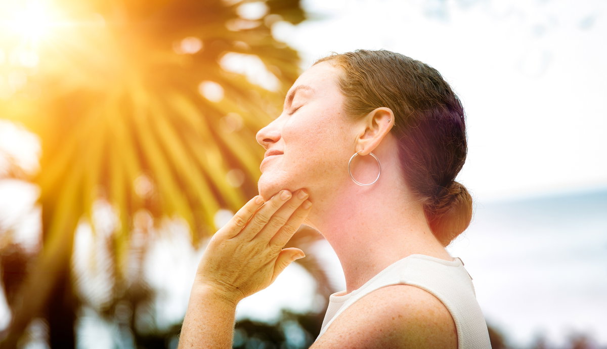 Frau Gesicht Sonnencreme