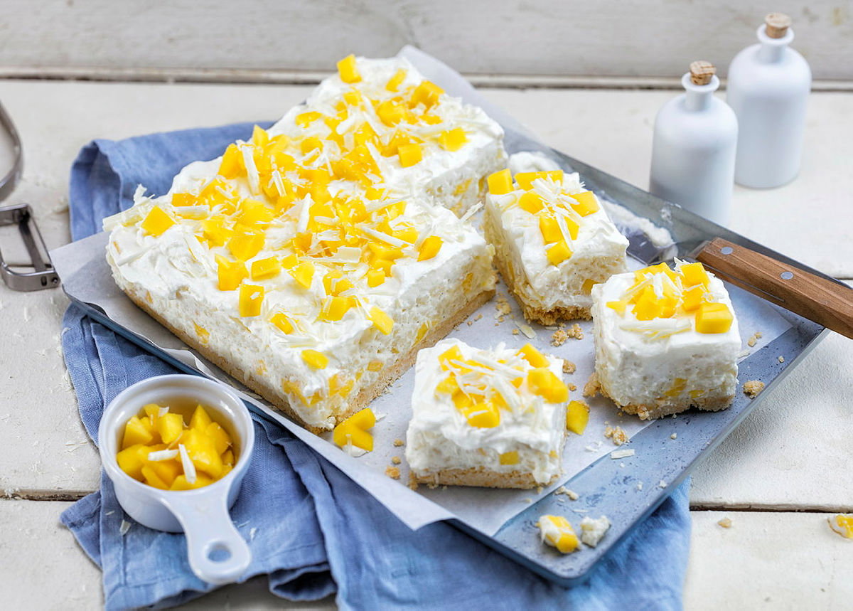 Kuchen ohne Backen: Fruchtige Michreis-Mago-Schnitten