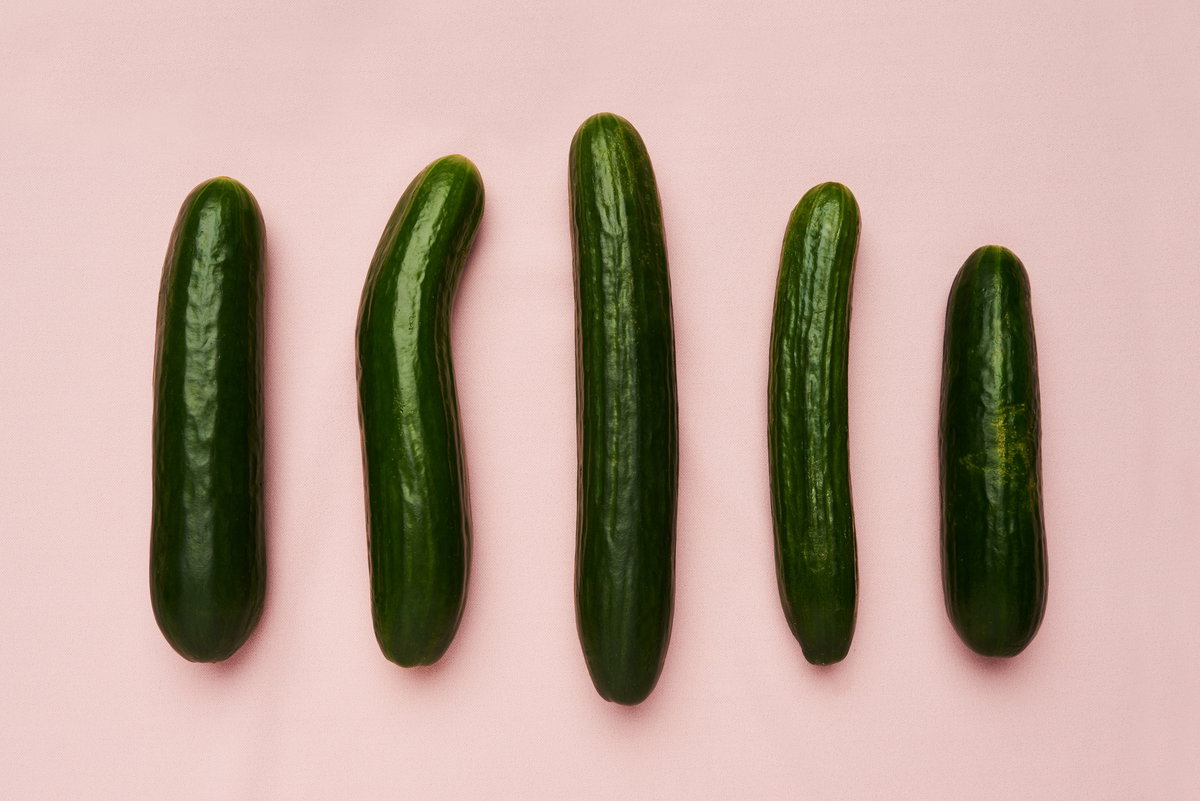 Verschiedene Gurken symbolisieren Penisgrößen