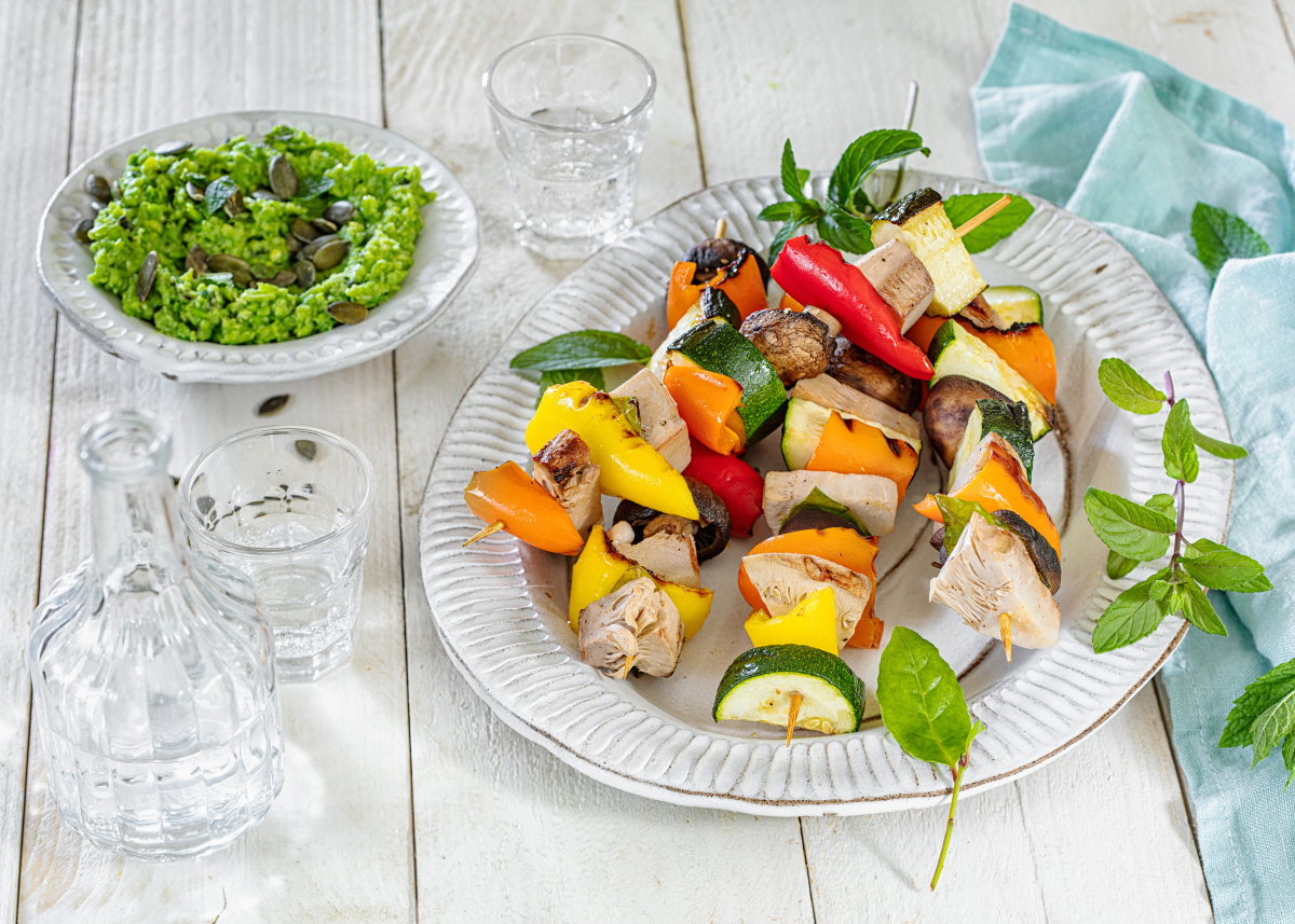 Juckfruit-Zucchini-Spiesse