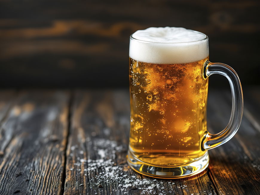 Weizenbier in einem Bierglas auf einem Holztisch