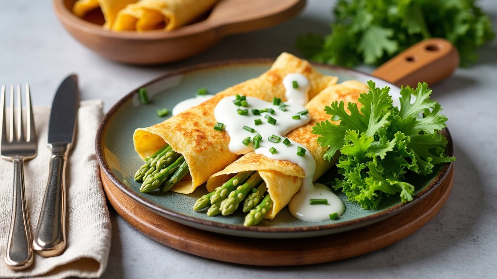 Spargel mit Pfannkuchen auf einem Teller