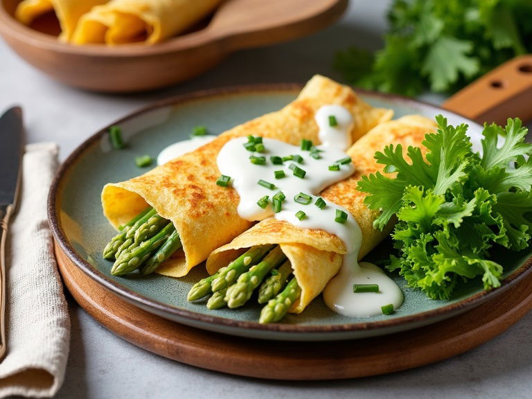 Spargel mit Pfannkuchen auf einem Teller