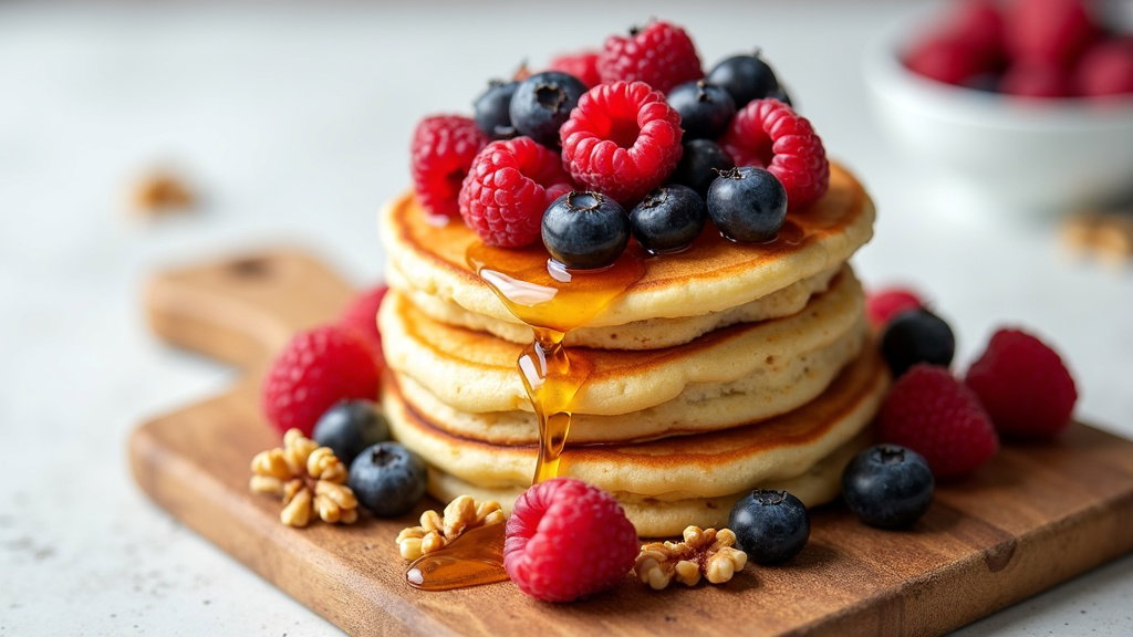Pfannkuchen mit Himbeeren und Heidelbeeren