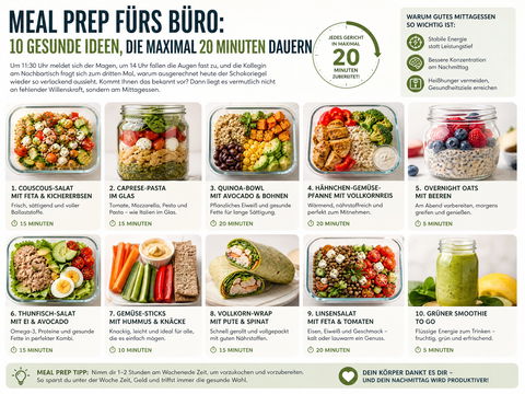 Meal Prep fürs Büro: 10 gesunde Ideen, die maximal 20 Minuten dauern