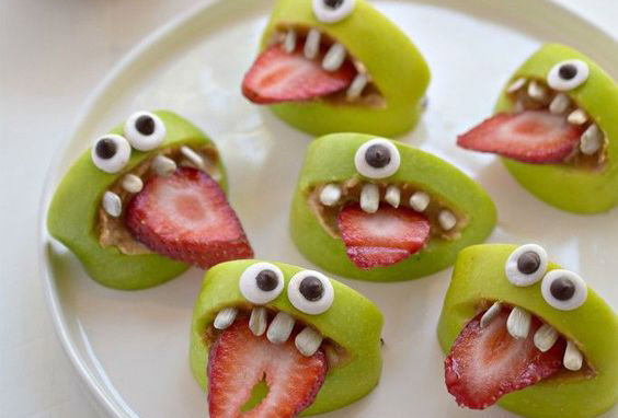 Apfel Erdbeere Halloween Monster Häppchen
