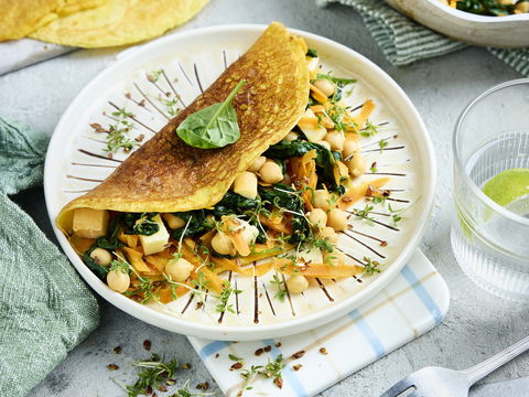Herzhaftes Power-Frühstück oder schnelles Abendessen: Protein-Pfannkuchen aus Kichererbsenmehl